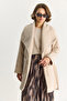 Women's Cream Double-Breasted Collar Lined Belted Belted Cashmere Coat 99002 60283566 - 2
