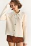 Women's Bone Shirt Collar Gold Buttoned Pocket Detailed Knitwear Cardigan Th251044 60283570 - 2