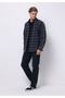 Comfort Fit Shirt Neck Plaid Men's Blue Long Sleeve Shirt - 3