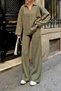 Women's Polo Neck Oversize Sweater-Pants Knit Women's Bottom-Top Set - 3
