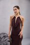 Slit Detailed Degaje Halter Neck Midi Evening Dress - 4