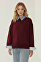 Burgundy Crew Neck Oversize Knitwear Sweater Fmoda1977 - 3