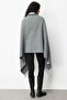 Women's Embroidered Collar, Sleeves Through, Large Wool Poncho, Smoked - 3