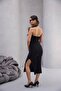 Slit Detailed Degaje Halter Neck Midi Evening Dress - 5