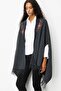 Women's Embroidered Collar, Sleeves Threaded Through, Large Wool Poncho, Dark Smoke - 4