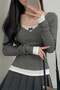 Y2K Long Sleeve Blouse with Lace Bow Collar and Additional White Detail