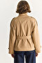 Women's Camel Stand Collar Belt Detailed Lined Oversize Short Trench Coat 26-004 60283556 - 8