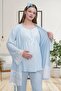 Blue Special Design Lace Maternity Pajama Set with Dressing Gown - 2