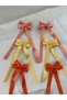 Salmon, Yellow and Orange – 3 Pairs (6 Pieces) Long Ribbon Satin Bow Hair Clip Set (4.5 cm Alligator Clips) - 3
