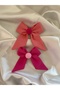 Salmon & Fuchsia Pompom 2-Piece Children's Bow Tie Clip Set (4.5 cm Alligator Clip)