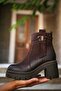 1311 Genuine Leather Serrated Non-Slip Rubber Sole Thick Heeled Boots - 8