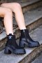 1311 Genuine Leather Serrated Non-Slip Rubber Sole Thick Heeled Boots - 2
