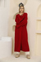 Women's Red Double Sleeve Long Hijab Knitwear Cardigan - 2