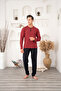 Men's Plus Size Burgundy Classic Long Sleeve Buttoned Pocketed 100% Cotton Seasonal Pajama Set - 3