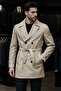 Men's Regular Fit Beige Double-Breasted Trench Coat with Belt (Removable) Mid-Length Lycra Fabric