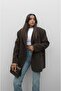 Brown Oversize Blazer Jacket with Decorative Pockets - 3