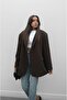 Brown Oversize Blazer Jacket with Decorative Pockets - 4