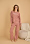 Powder Embroidered Towel Fabric Knitted Pajama Set25226006 - 2