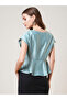 Green Satin Peplum Workwear Top - 3