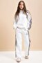White 3 Thread Ribbed Stripe Lace Detailed Girls Hooded Tracksuit Set 22720