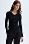 Women's Black Button Detailed V-Neck Knitwear Cardigan
