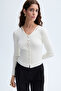 Women's Ecru Button Detailed V-Neck Knitwear Cardigan