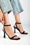 Women's Heeled Single Strap Sandals Shoes Black Ankle Wrap - 2