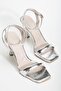 Women's Heeled Single Strap Sandals Shoes Silver Ankle Wrap