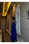 Scuba stretch fabric front stone embellished strappy evening dress cobalt blue 583168 - 3