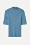Women's Blue Fitted High Neck 3/4 Sleeve Knit Sweater - 5
