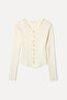 Women's Ecru Button Detailed V-Neck Knitwear Cardigan - 7