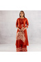 Women's Cotton Palazzo Set, Red with Peacock Print, Traditional Kurta Style