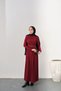 Women's Gold Belted Pleated Detail Dress Burgundy - 4