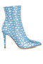 Women Blue Embossed Stiletto Heel Ankle Boots