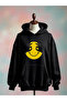 Printed Cotton 3 Thread Oversize Black Sweatshirt