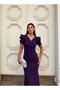 Double-Breasted Neck Mermaid Scuba Evening Dress Purple 582863 - 2