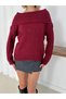 Women's Burgundy Madonna Collar Knitwear Sweater - 6