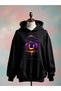 Printed Cotton 3 Thread Oversize Black Sweatshirt