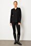 Women's Polo Neck Collar and Buttoned Sleeves Blouse Black - 5