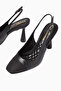 Essa 95 Black Leather-Suede Pointed Toe Adjustable Strap Women's Slingback Heels - 4