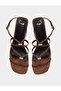 Brown Metal Trim Accent Strappy Sandals - 5