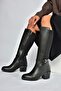 V965030509 Black Thick Heeled Women's Boots with Rubber Detail on the Back - 4