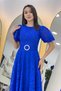 Women's Balloon Sleeve Maxi Length Belted Lace Dress Black, Cobalt Blue, Powder, Purple, Navy Blue, Red, Rose K., Fuchsia - 6