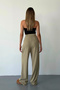 Women's Khaki Pleated Palazzo Pants with Pencil Detail - 5