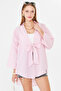 Women's Pink Striped Front Tie Kimono Shirt Arm-25Y001085 - 2