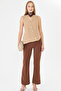 Women's Beige V-Neck Asymmetrical Closure Lined Vest Arm-26K001004 - 4