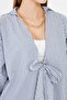 Women's Dark Navy Blue Striped Front Tie Kimono Shirt Arm-25Y001085 - 5