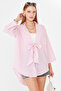 Women's Pink Striped Front Tie Kimono Shirt Arm-25Y001085