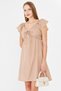 Women's Beige V-Neck Dress with Ruffled Sleeves and Ruffled Hem, Tie-Up Chest Dress Arm-25Y001083 - 4