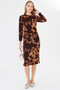 Women's Coffee-Beige Crew Neck Side Tie Bodycon Midi Length Lycra Dress Arm-26K001001